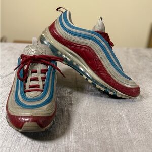 Nike Air Max 97 Premium Red Blue Gray Men’s Sneakers Size 11.5 AQ4123-202